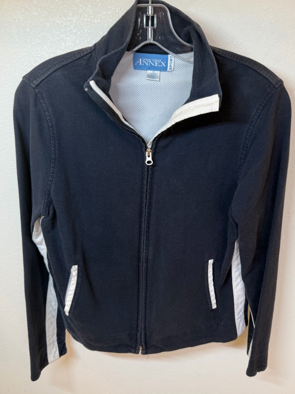 Women's Navy Zip-Up Jacket with White Trim